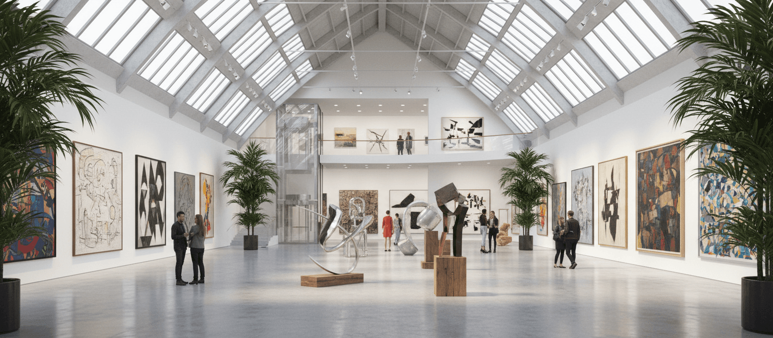 Visitors walking through an EVAN gallery space